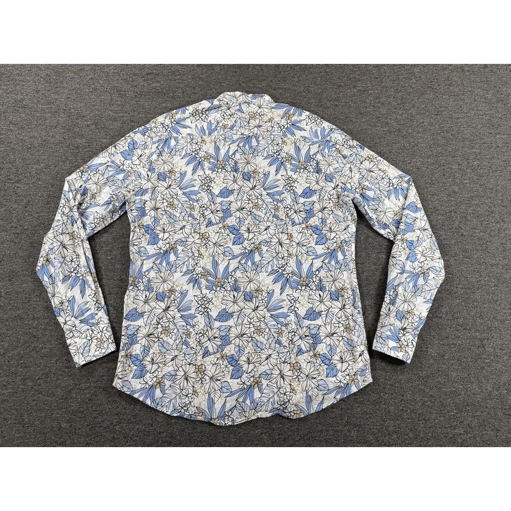 Luigi Fusaro Shirt Mens Large Blue Tan Floral Long Sleeve Linen Cotton Button Up - Picture 3 of 9